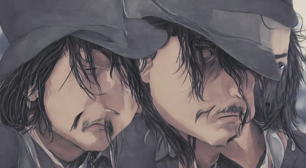 Image similar to (illustration) of ((Johnny Depp)), by ((Studio Ghibli)), 8k