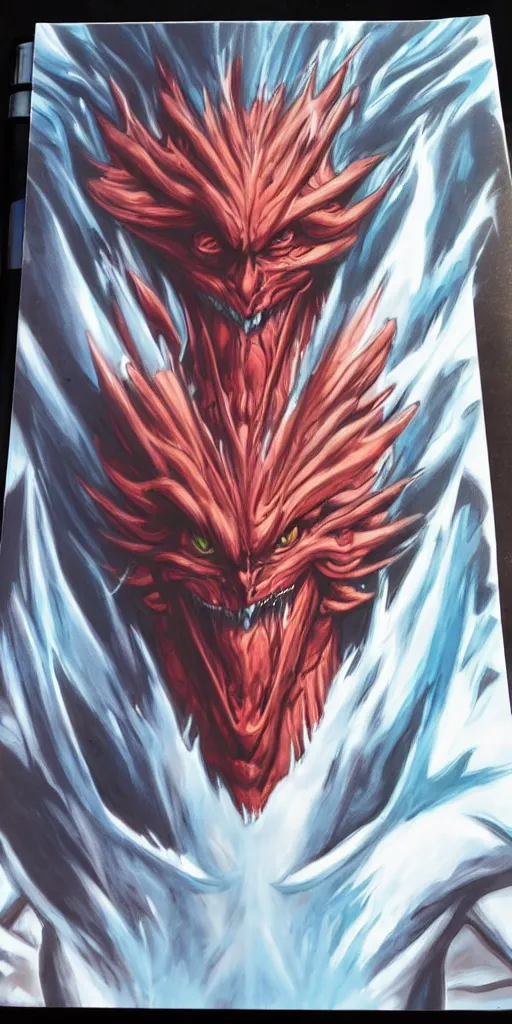 Prompt: devilman creature about to dominate the world airbrush artbook