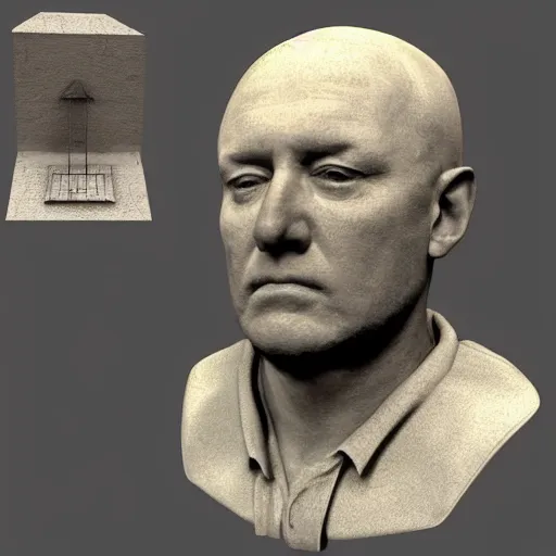 Prompt: 3 d model of cotton mathers sentencing giles corey to death