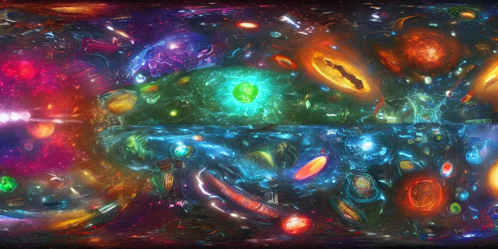 Image similar to the spectacular multiverse, equirectangular projection 360 panoramic, artstation, digital painting, 8k