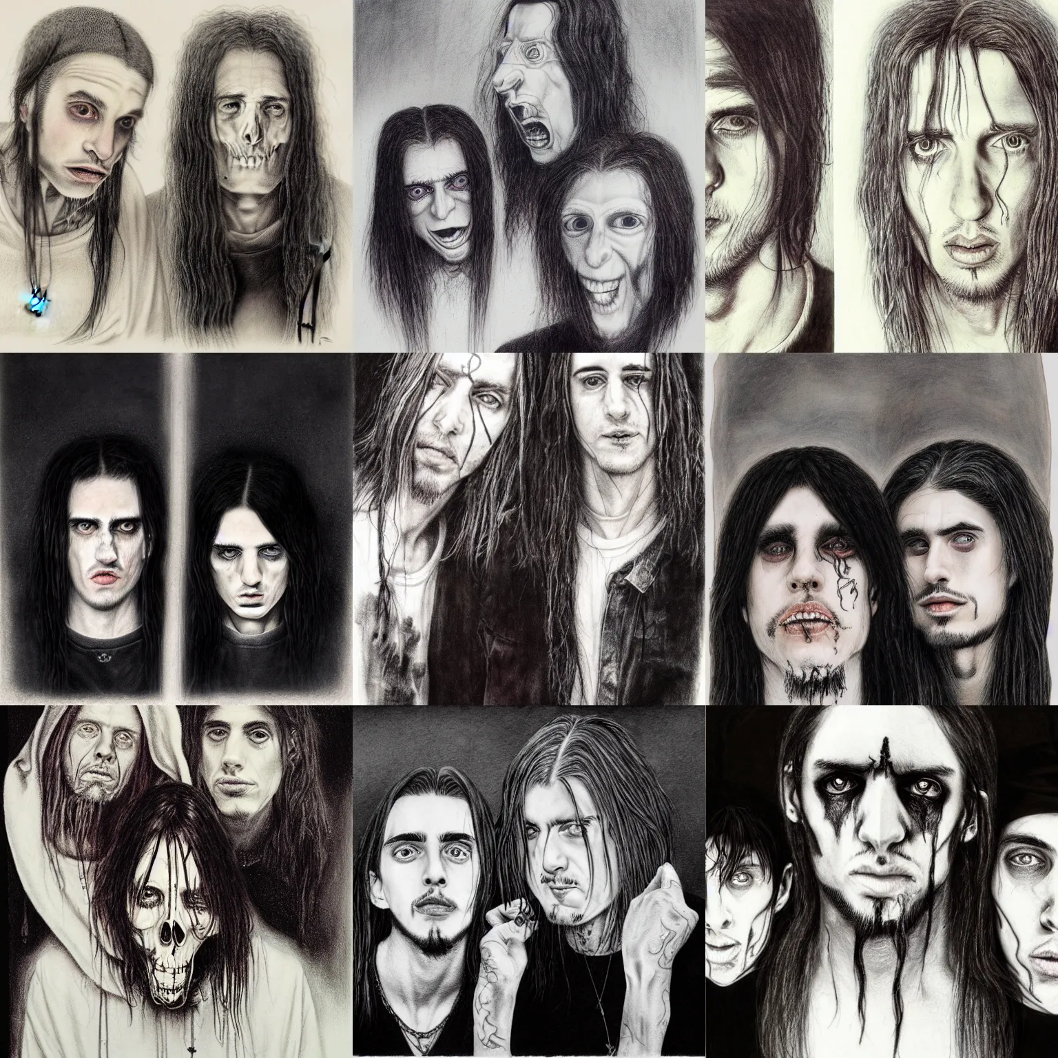 Prompt: a detailed portrait of teamsesh and ghostemane by stephen gammell