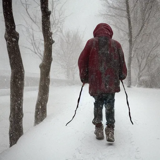 Image similar to a boy with colored dread hair walking in snow, 6 : 3 0 am, painted by michelangelo, 4 k, 1 3 0 mm