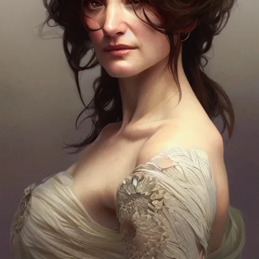 Image similar to beautiful natural Emily Mortimer, intricate, elegant, highly detailed, digital painting, artstation, concept art, smooth, sharp focus, illustration, art by artgerm and greg rutkowski and alphonse mucha and loish and WLOP