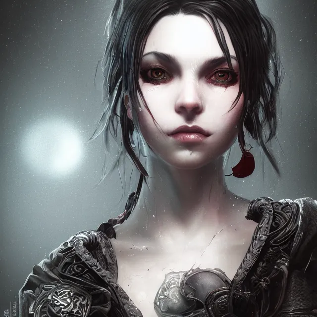 Prompt: the portrait of the neutral evil fallen female dark knight vagabond as absurdly beautiful, gorgeous, elegant, sophisticated, hyperrealistic young idol, an ultrafine hyperdetailed illustration by irakli nadar, intricate linework, bright colors, octopath traveler, final fantasy, unreal engine highly rendered, global illumination, radiant light, detailed and intricate environment