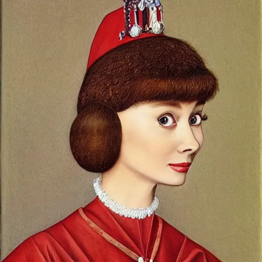 Image similar to audrey hepburn art by jan van eyck
