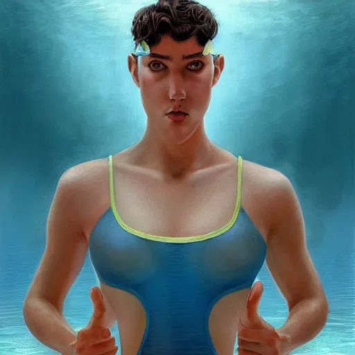 Prompt: a swimmer in Pixar style by Stanley Artgerm and Tom Bagshaw