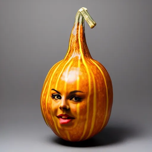 Image similar to gourd with face of amber heard hybrid intercross mix as a gourd