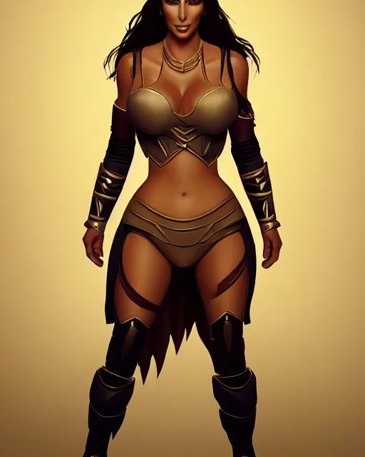 Prompt: kim kardashian as a warrior princess, full body, concept art, rim lighting, stanley lau, sharp focus, trending on artstation