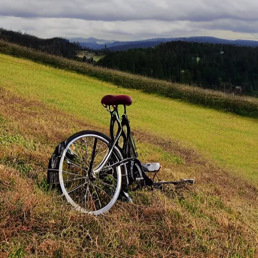 Image similar to Punctured bicycle on a hillside desolate