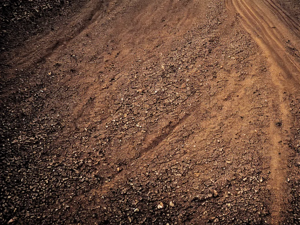 Image similar to a close up of a dirt road, highly textured