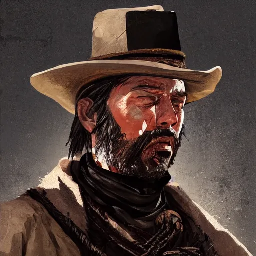 Image similar to portrait of a priest of the wild west, black paint on face, drawn by ruan jia, fantasy art, red dead redemption, django, town background, weird west, deadlands, dramatic lighting, digital art, 8 k, extremely detailed