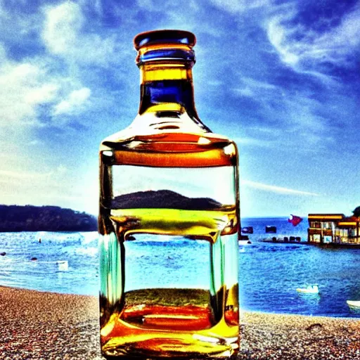 Prompt: seaside-town-in-a-glass-bottle