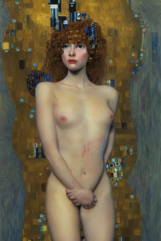 Prompt: beautiful young maiden cyborg, highly detailed, artstation, illustration, art by Gustav Klimt