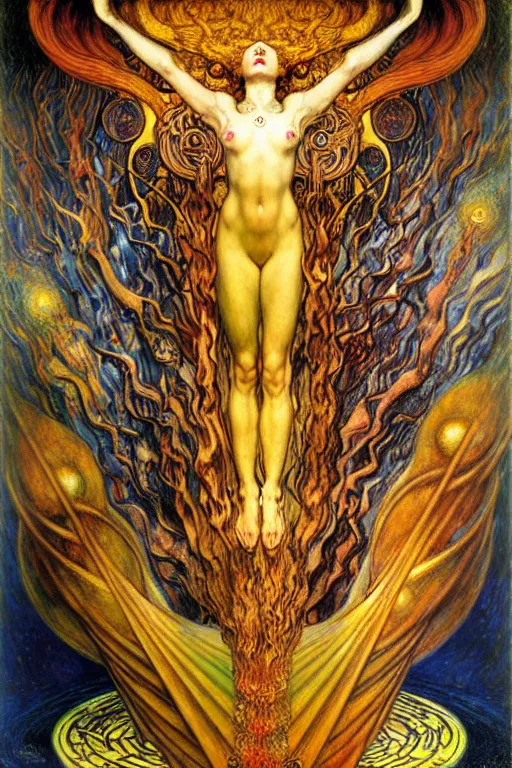 Image similar to Divine Chaos Engine by Karol Bak, Jean Delville, William Blake, Gustav Klimt, and Vincent Van Gogh, symbolist, visionary