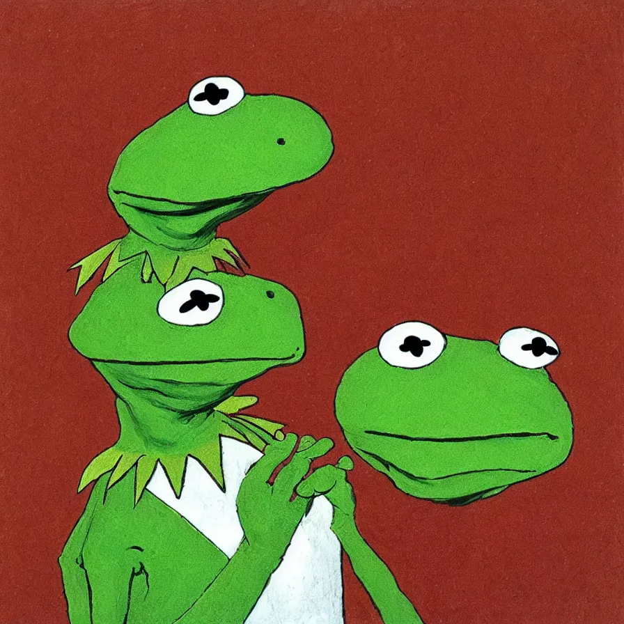 Prompt: “portrait of Kermit the frog by Jacques-Louis David”