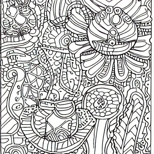 Image similar to A children's coloring book page, half completed.