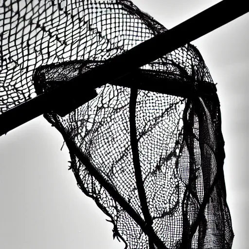 Image similar to ripped net, black and white image