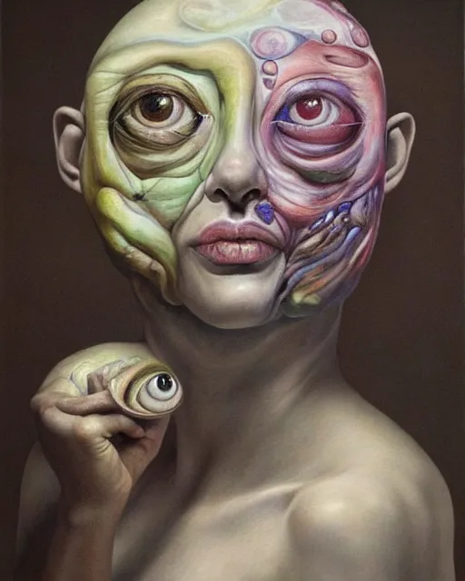 Image similar to strange, looming head, biomorphic painting of a woman with large eyes, pastel colours by, rachel ruysch, charlie immer and jenny saville, fluid acrylic, airbrush art, timeless disturbing masterpiece