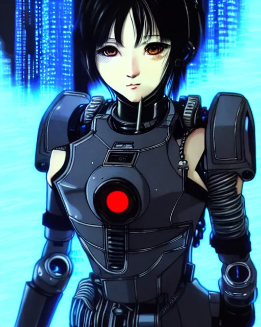 Image similar to portrait Anime cyberpunk cyborg girl in mechanical armor, blame, cute-fine-face, black-hair pretty face, realistic shaded Perfect face, fine details. Anime. Warhammer 40000, realistic shaded lighting, by Ilya Kuvshinov katsuhiro otomo ghost-in-the-shell, magali villeneuve, artgerm, rutkowski, WLOP Jeremy Lipkin and Giuseppe Dangelico Pino and Michael Garmash and Rob Rey and Tsutomu Nihei