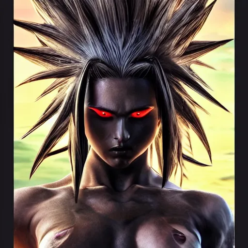 Image similar to warrior girl, muscular girl, wild spiky black saiyan hair, long spiky hair, electrified hair, insane hair, electrical aura, high voltage, ultra realistic, intricate details, highly detailed, subsurface scattering, photorealistic, octane render, 8 k, art by artgerm, greg rutkowski, magali villeneuve, alphonse mucha