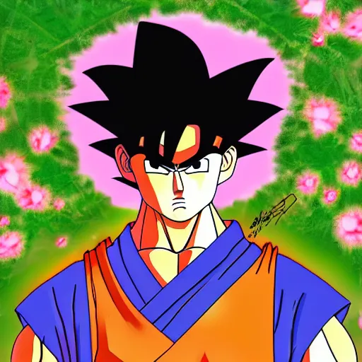 Prompt: samurai goku in a spring forest full of pink petals, digital art, ilustration, HDR