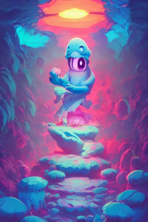 Image similar to smurf ghost creature animal sushi cristal very big eye roots cactus elemental flush of force nature micro world fluo fishscale, behance hd by jesper ejsing, by rhads, makoto shinkai and lois van baarle, ilya kuvshinov, rossdraws radiating a glowing aura global illumination ray tracing hdr