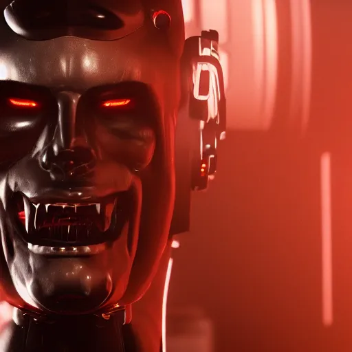 Prompt: portrait of a evil gangsta robot possessed by demon, expression, unreal engine, dramatic cinematic lighting rendered by octane, 8 k, detailed