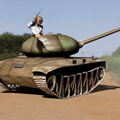Prompt: a horse riding a tank
