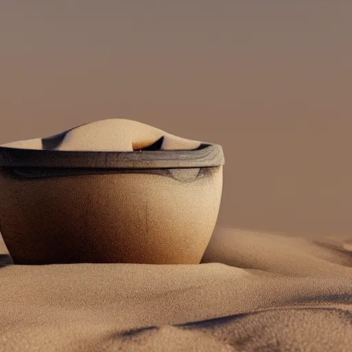 Prompt: a wooden toilet bowl, sitting in the sand in the middle of the desert. high quality digital art, trending on artstation, dramatic lighting, octane render
