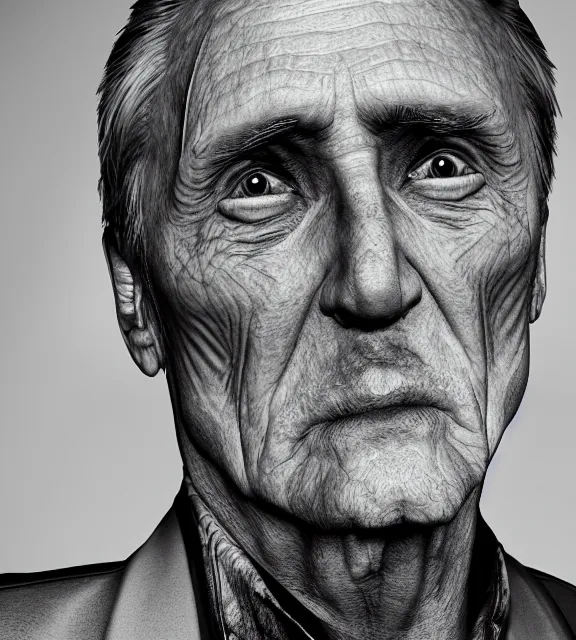 Image similar to portrait of dennis hopper by greg rutkowksi, extreme detail, 8 k, intricate abstract, unreal engine tech demo, vivid colors