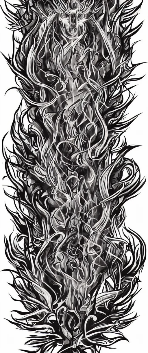 Prompt: eternal peyote fire, awardwinning tattoo concept art on white background