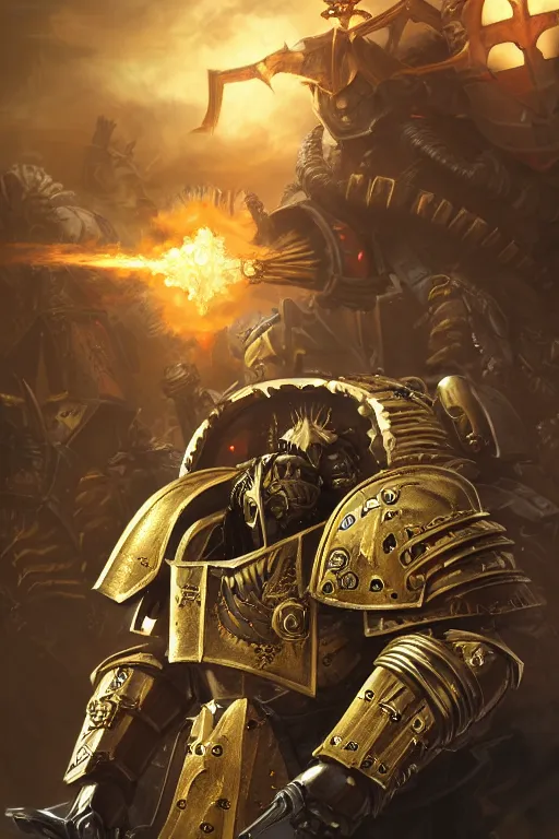 Image similar to armor portrait heros warhammer 4 0 k horus heresy fanart - the primarchs emperor by johannes helgeson animated with vfx concept artist & illustrator global illumination ray tracing hdr fanart arstation zbrush central hardmesh 8 k octane renderer comics stylized