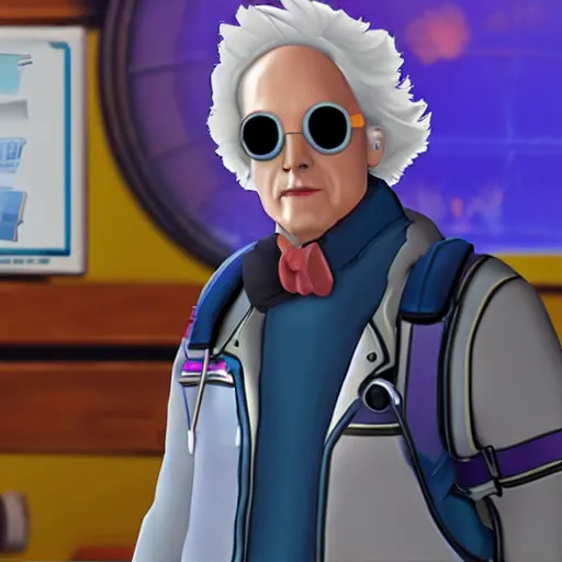 Image similar to screenshot of doctor emmett brown as an overwatch hero