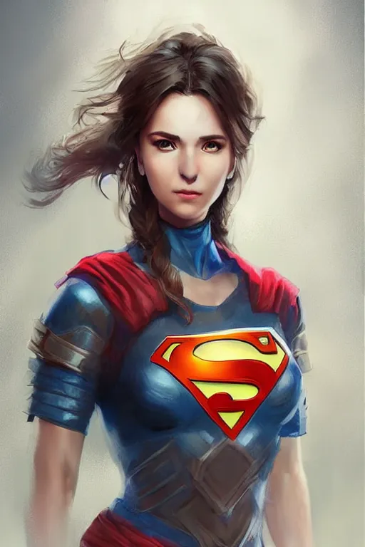 Image similar to three quarters portrait of a beautiful woman,super hero costume,heroic pose,highly detailed, digital painting,illustration, art by Stanley Lau