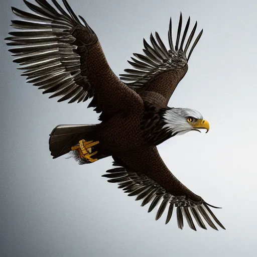 Prompt: A extremely realistic eagle with high detail night vision goggles, standing on a big church, sharp claws, full body, cloudy, midnight, smoke, ultra high detail digital art, trending on Artstation