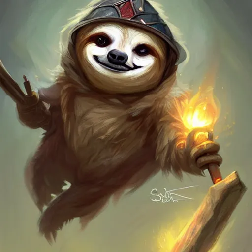 Image similar to cute little anthropomorphic sloth, wielding a magic staff, tiny, small, short, wizard robe, cute and adorable, pretty, beautiful, dnd character art portrait, matte fantasy painting, deviantart artstation, by jason felix by steve argyle by tyler jacobson by peter mohrbacher, cinema