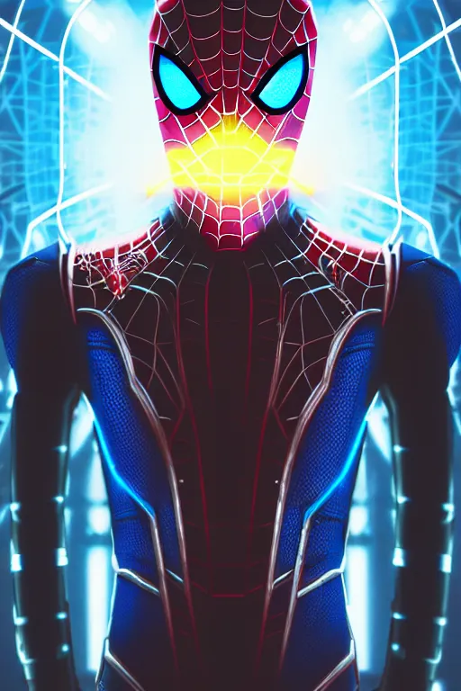 Image similar to futuristic portrait art of an armored cyberpunk spiderman, futuristic style spiderman, cyberpunk, game screenshot from no man's sky 2 0 7 7