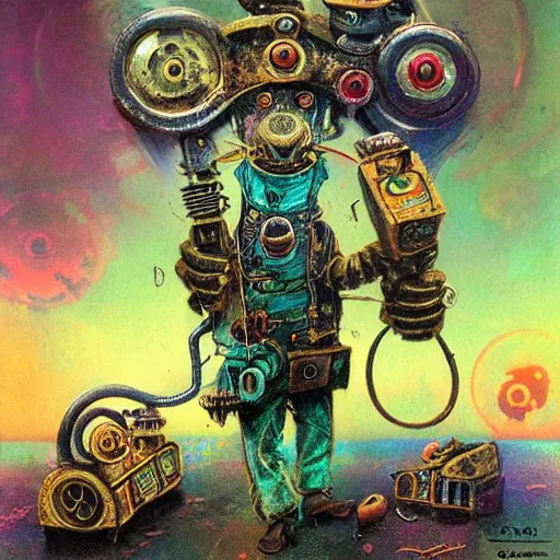 Image similar to steampunk rat, acid, 303, psychedelic, by paul lehr