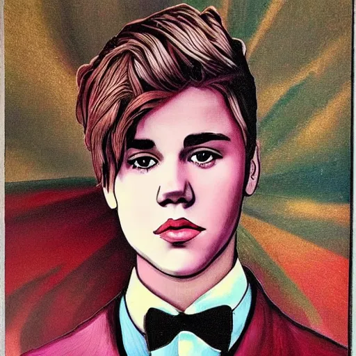 Prompt: art nouveau portrait of justin bieber