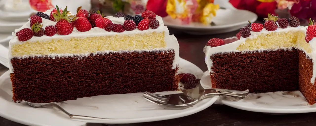 Prompt: Cake Serving Plate at a five-star restaurant. Promotional Advertisement Photo.