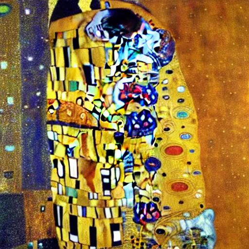 Image similar to A very detailed oil painting of a huge spaceship by Gustav Klimt