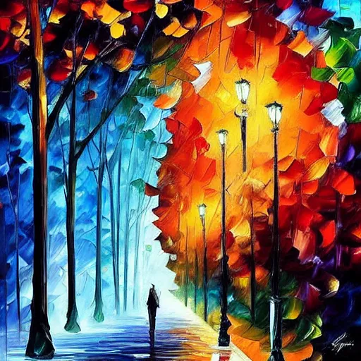 Image similar to “l(a le af fa ll s) one l iness, style of leonid afremov”