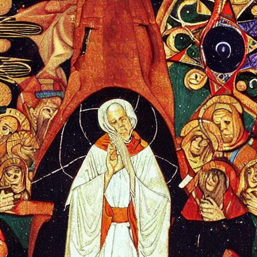 Prompt: Hildegard of Bingen punches Donald Trump