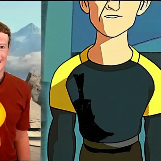 Image similar to a screenshot of mark zuckerberg in the tv show avatar the last airbender