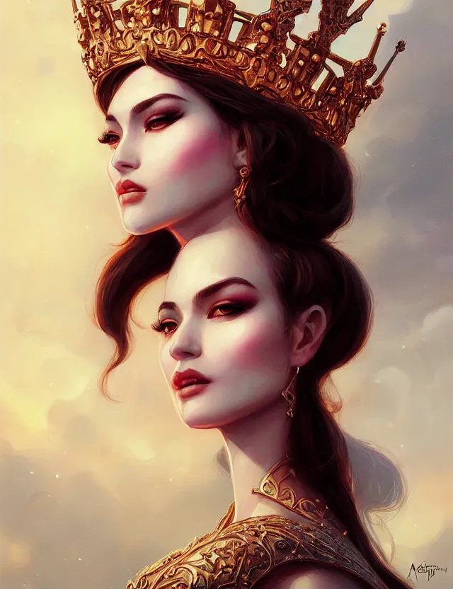 Image similar to blurred background. close-up portrait of a goddess in crown, by Artgerm and Afarin Sajedi and greg rutkowski