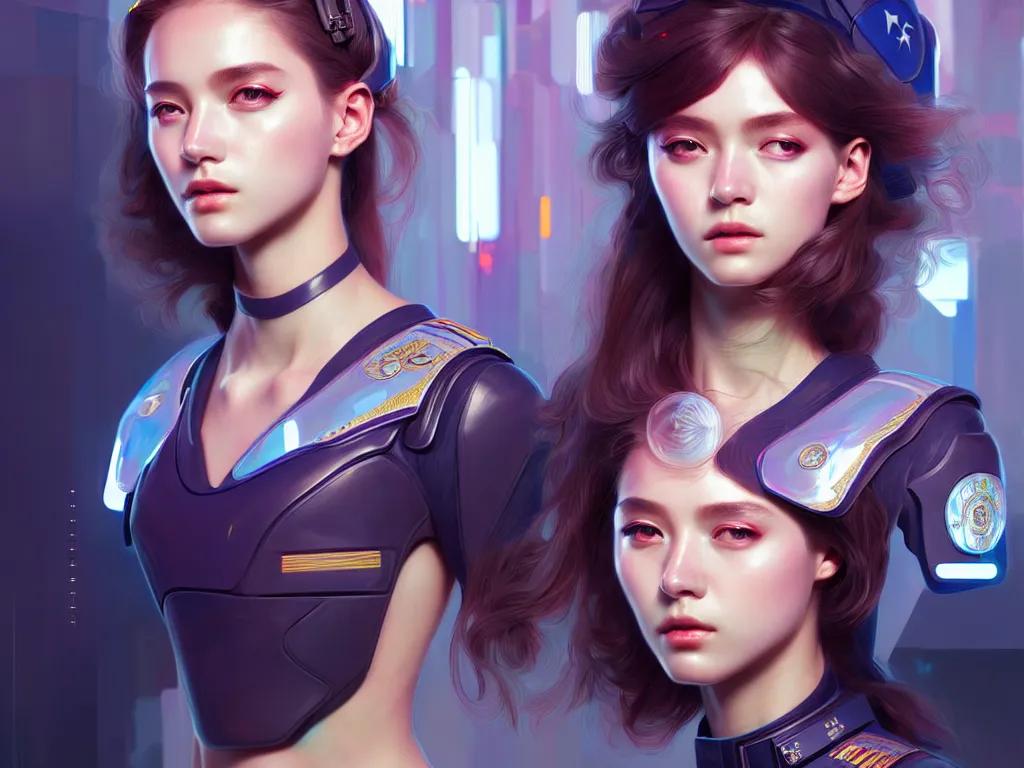 Prompt: portrait futuristic police uniform girl, at future neon light brazil rooftop, ssci - fi and fantasy, intricate and very very beautiful and elegant, highly detailed, digital painting, artstation, concept art, smooth and sharp focus, illustration, art by tan zi and ayanamikodon and alphonse mucha and wlop