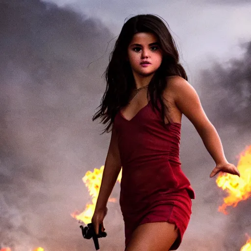 Image similar to High quality movie still of Selena Gomez as Mikaela in Michael Bay's Transformers