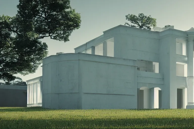 Image similar to villa savoye in a baroque style, photorealistic, cinematic, volume light, rendered in octane, artstation 8k