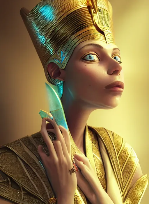 Image similar to an anthropomorphic beautiful female wizard of pharaoh holding magic wand portrait wearing robe, fine art, award winning, intricate, elegant, sharp focus, octane render, hyperrealistic, cinematic lighting, highly detailed, digital painting, 8 k concept art, art by jamie hewlett and z. w. gu, masterpiece, trending on artstation, 8 k