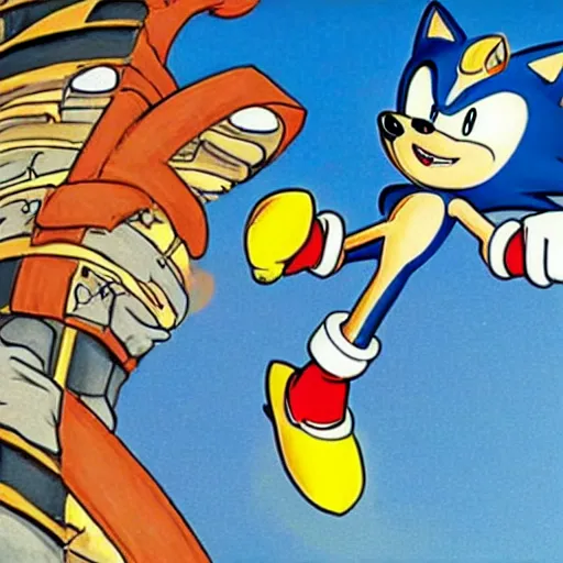 Image similar to a hanna barbera cartoon drawing of miles tails prower from sonic the hedgehog flying in the air